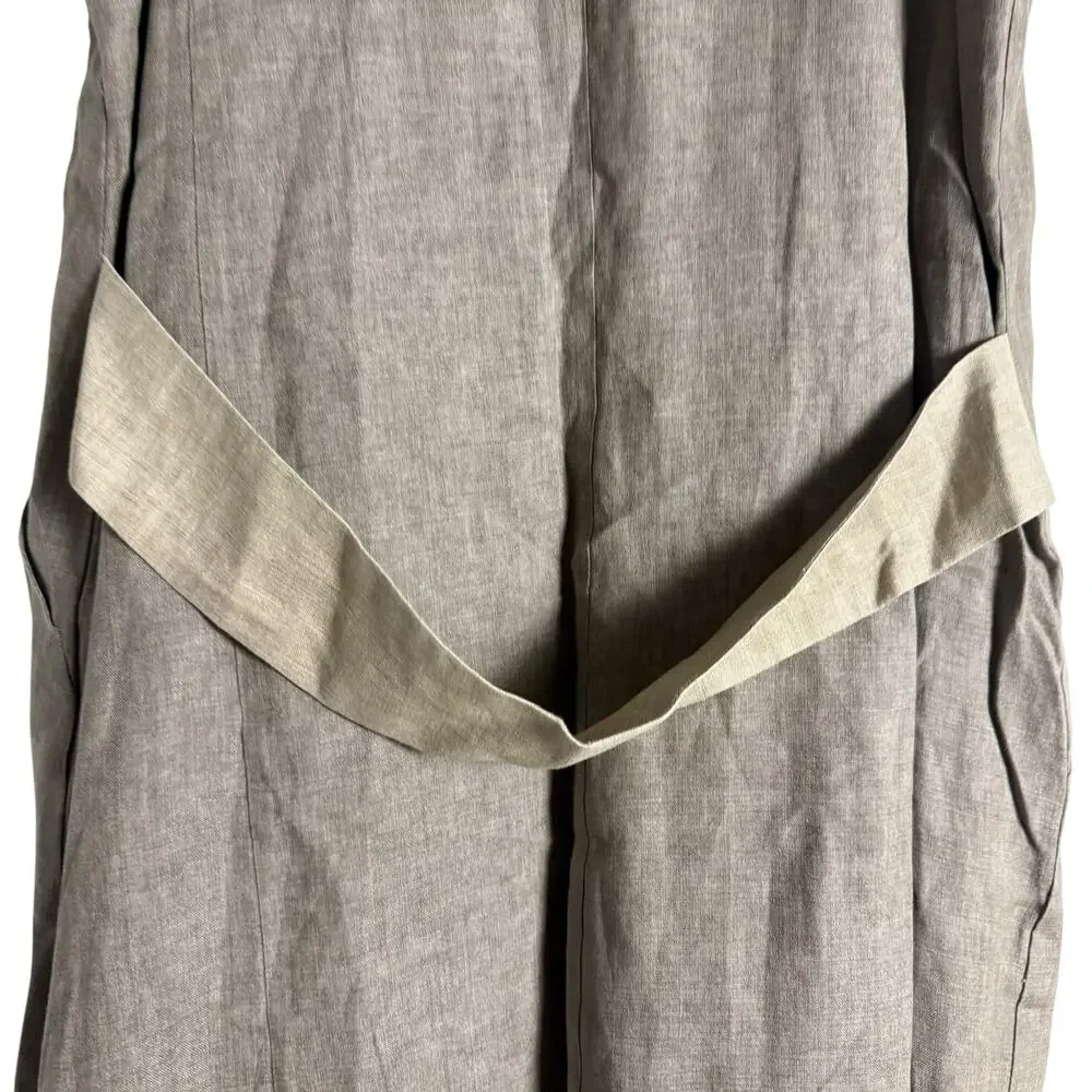 Eleventy Brown Linen Sleeveless Open Front Long Duster Trench Vest Size 10 - Picture 7 of 11